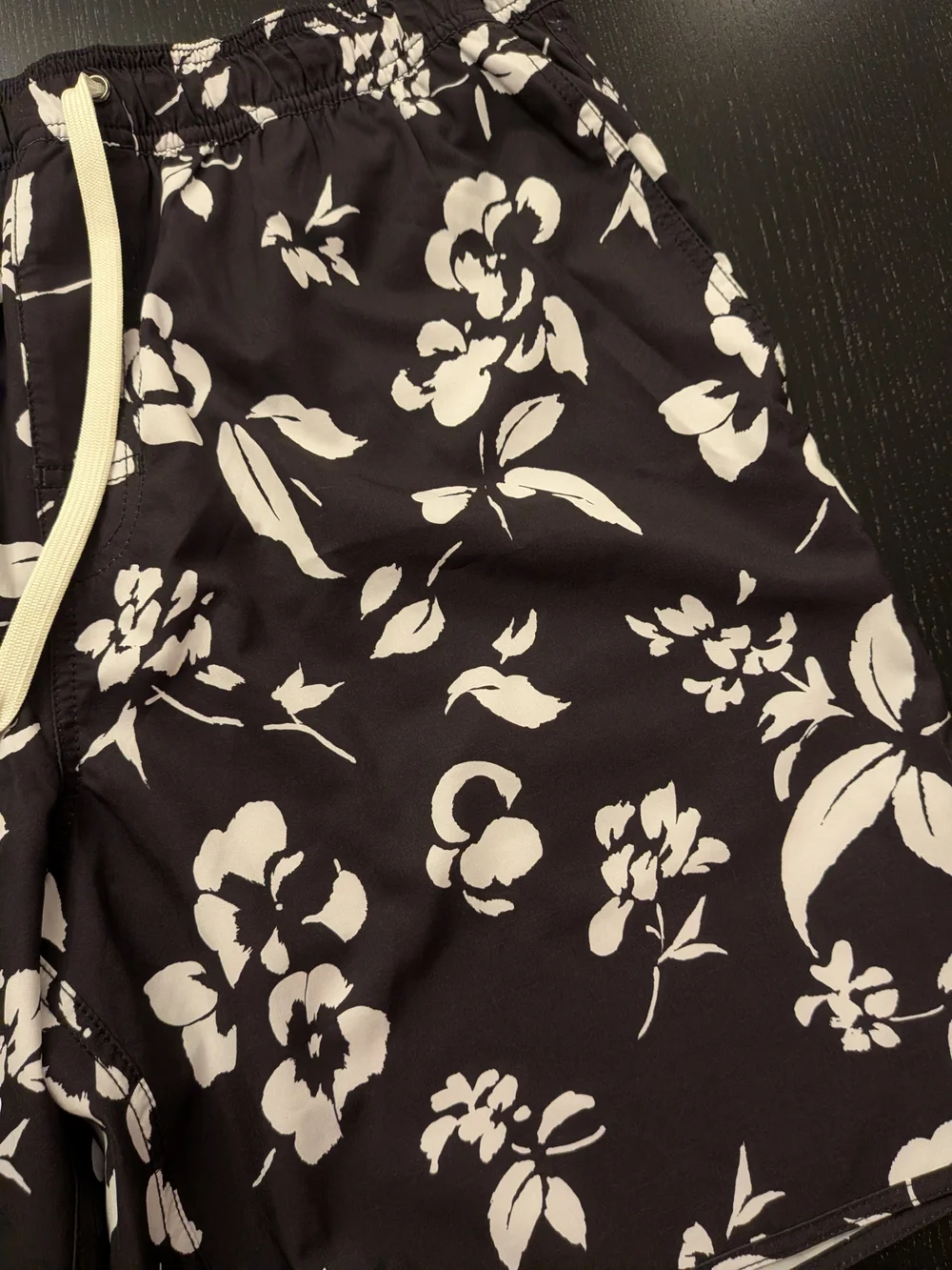 Fair Harbor Black Floral Elastic Waist Shorts